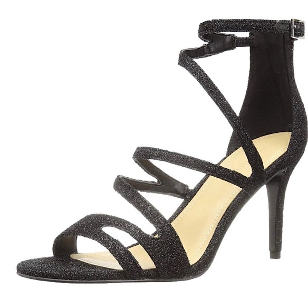 MARC FISHER Baize Strappy Heel Shoes Black Metallic 9.5